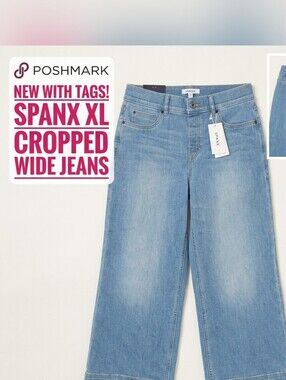 SPANX Cropped Wide Leg Jeans Light Wash High Rise Denim XL NWT